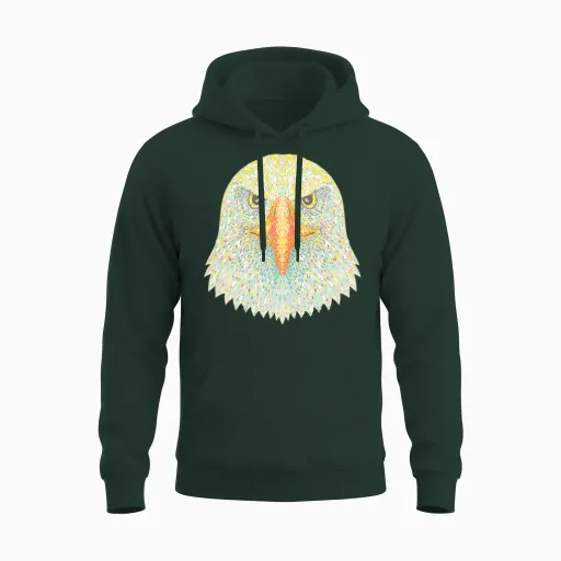 Bald Eagle Head Front View Pointillist Dot Art Unisex Hoodie in Forest