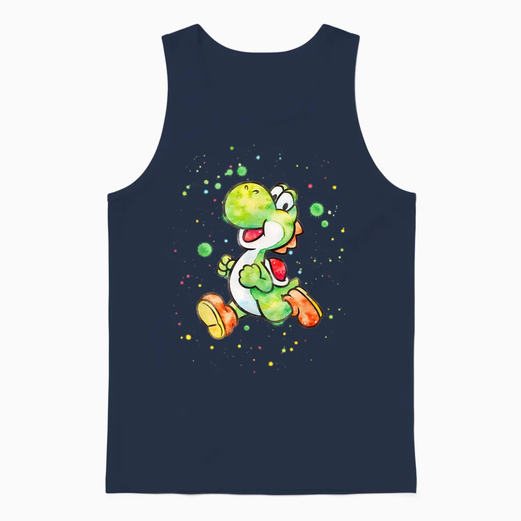 Super Mario Yoshi Watercolor Splatter Portrait Unisex Tank Top in Navy
