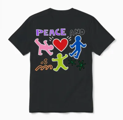 Keith Graffiti Peace and Love Art Cartoon Gift Unisex T-Shirt - Black