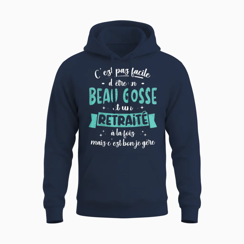 Retired Gift Idea Humour Birthday Beau Gosse Retirement T-Shirt, Black, S Unisex Hoodie in Navy