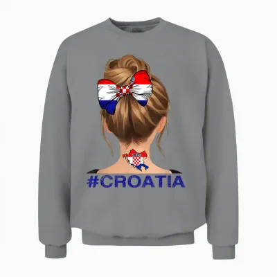 Kroatisches Mädchen – Kroatien-Flagge Unordentlicher Dutt Unisex Sweatshirt - Sport Grey