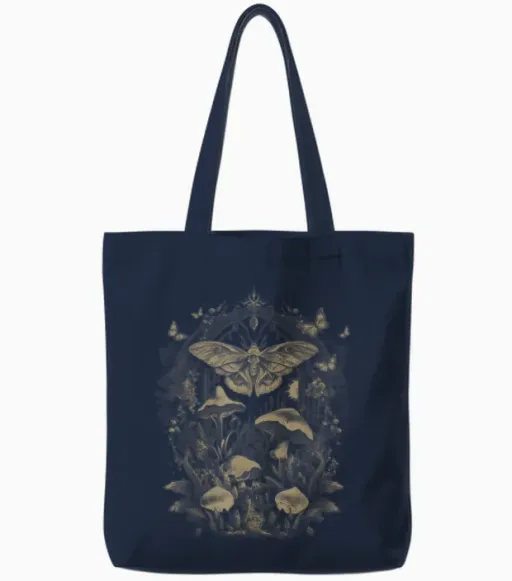 Butterfly Grunge Fairycore Therian Clothing Cute Moth Aesthetic Floral T-Shirt for Women & Girls, Unisex-Adults & Kids, Brown, Small, Short Sleeve, Classic Fit Tote Bags - Navy