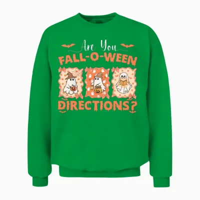 Cozy Are You Fall-O-Ween Directions Funny Ghost Unisex Sweatshirt - Irish Green