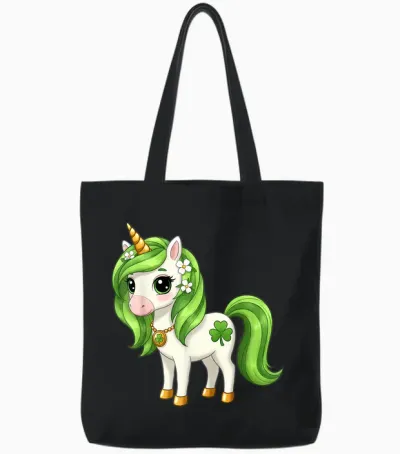 Adorable Unicorn Clover for St. Patrick's Day Tote Bags - Black