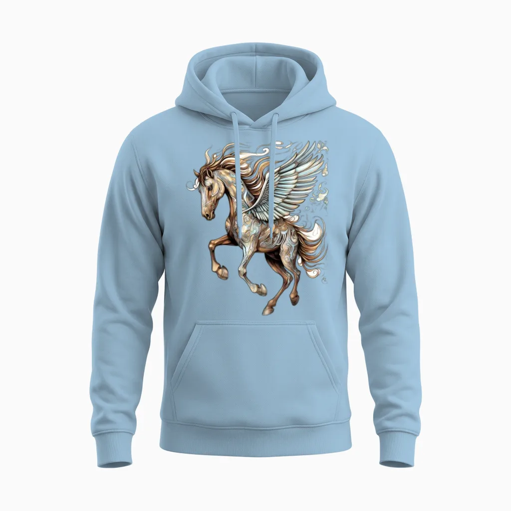 Pegasus Winged Horse Horses Mythology Fantasy Art Unisex Hoodie in Light Blue