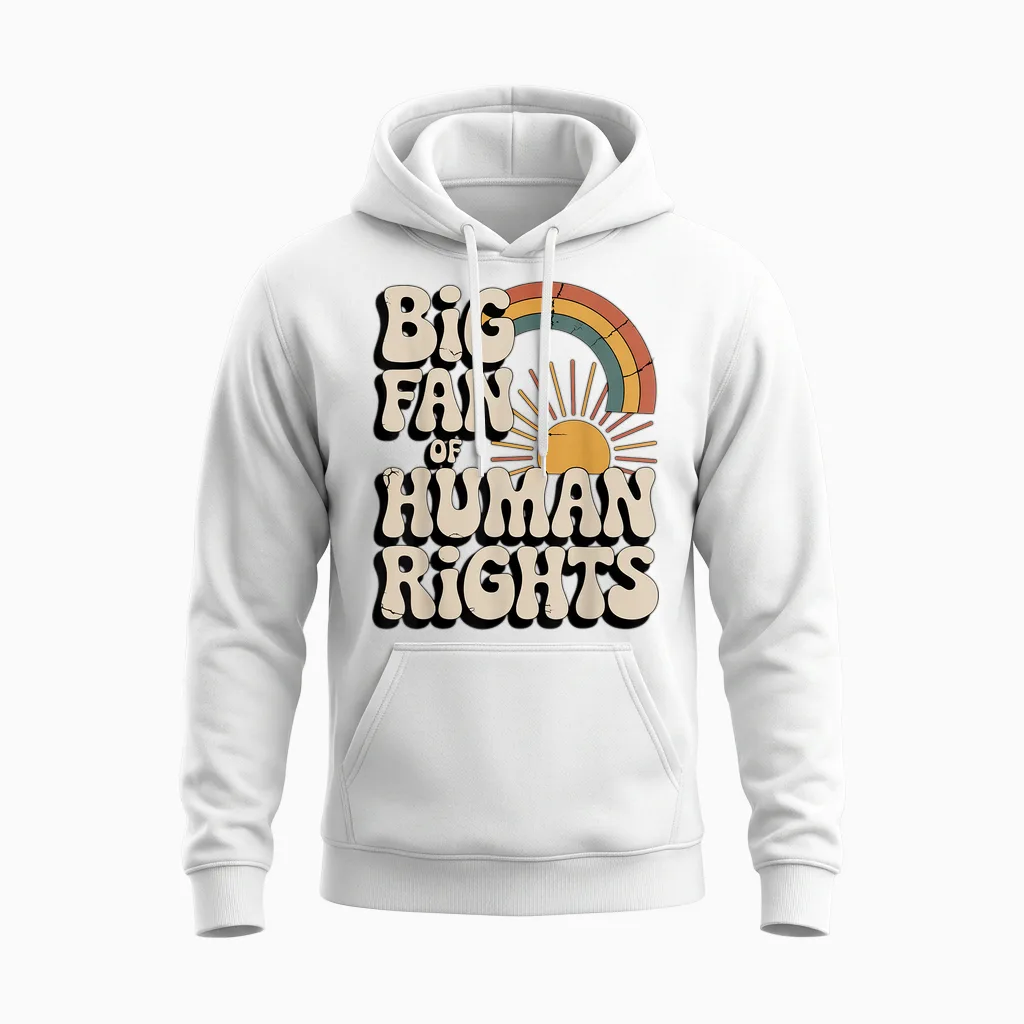 Vintage Rainbow Is a Big Fan of Human Rights Unisex Hoodie in White