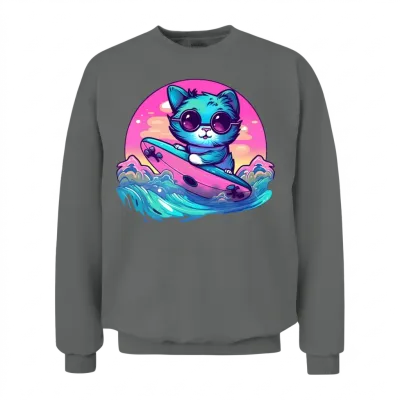 Retro Surfing Cat Unisex Sweatshirt - Graphite Heather