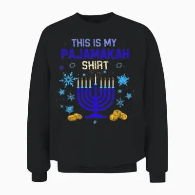 Pajamakka Shirt | Funny Hanukkah Pajamas Menorah Unisex Sweatshirt - Black