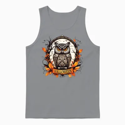 Ornate Owl Halloween Emblem Unisex Tank Top - Sport Grey