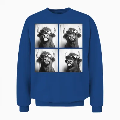 Funny Bison with Sunglasses Animal Pattern Humor Unisex Sweatshirt - Royal