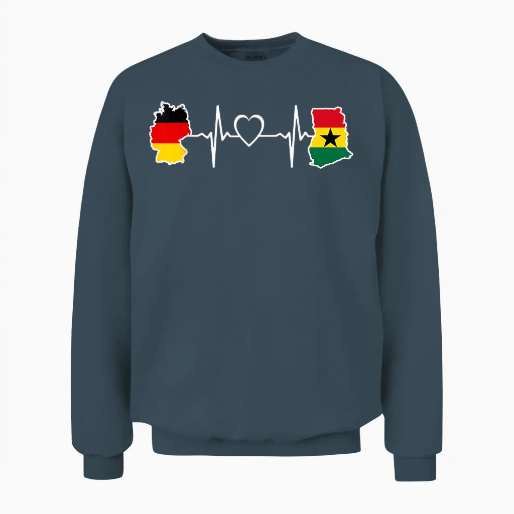 Ghana Germany Flag Ghanaian German Heartbeat T-Shirt, Black, S Unisex Sweatshirt in Dark Heather