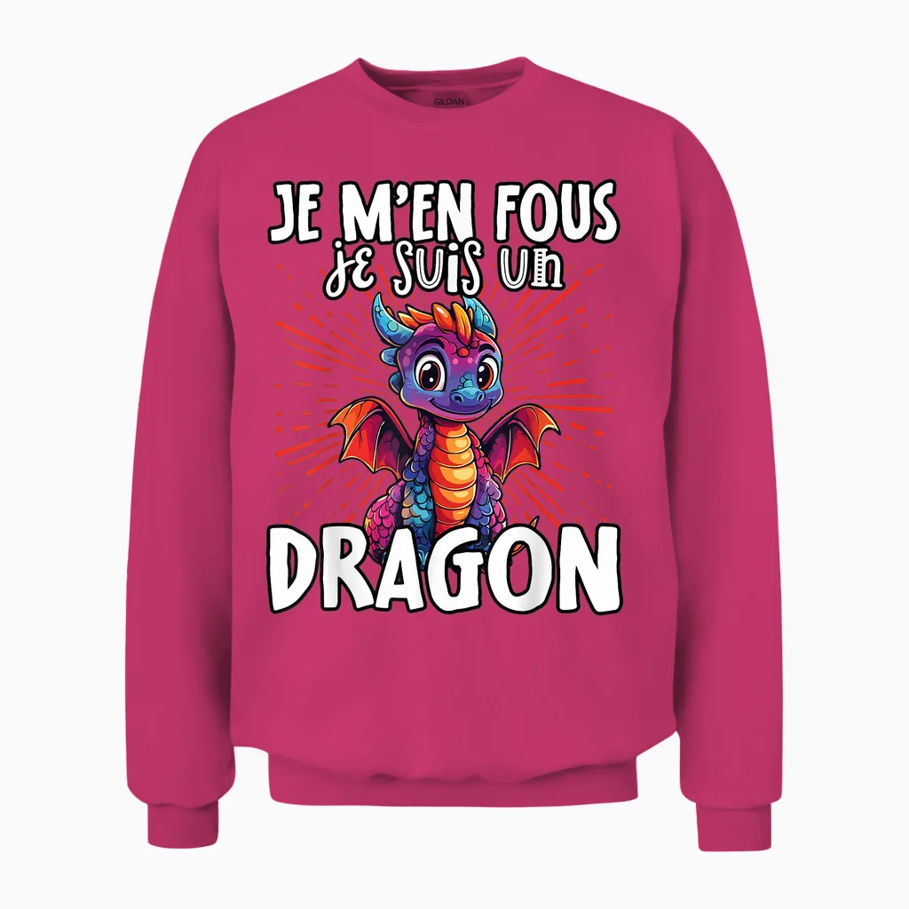 Je M'en Fous Je Suis Un Dragon - Cute Dragon T-Shirt, Black, S Unisex Sweatshirt in Heliconia