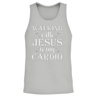 Walking with Jesus Is My Cardio Funny Religious Unisex Tank Top - Ash – 2
