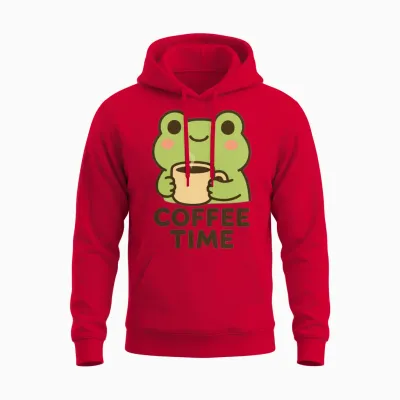 Cute Frog Coffee Mug Design Unisex Hoodie - Red
