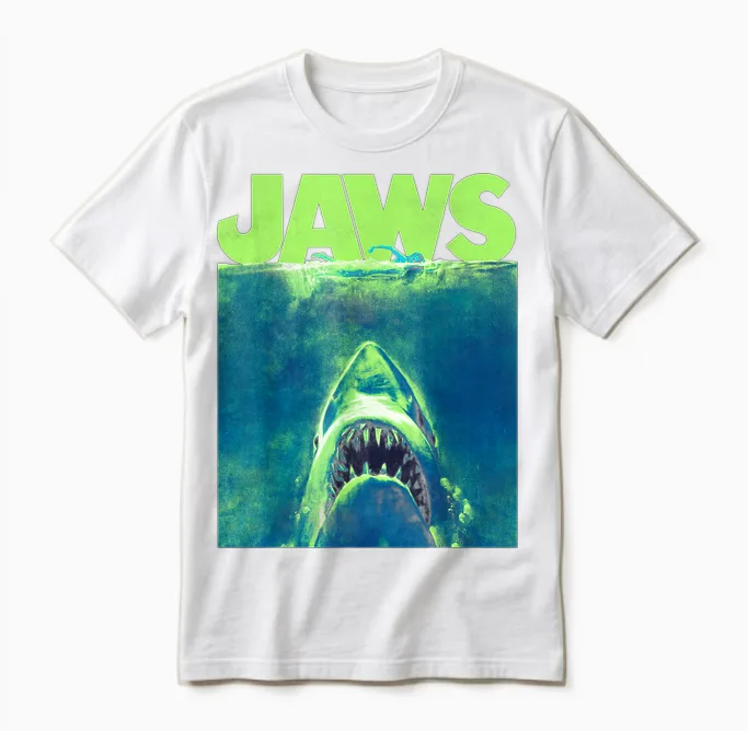 Jaws Surfacing Neon Poster Logo Unisex T-Shirt in White