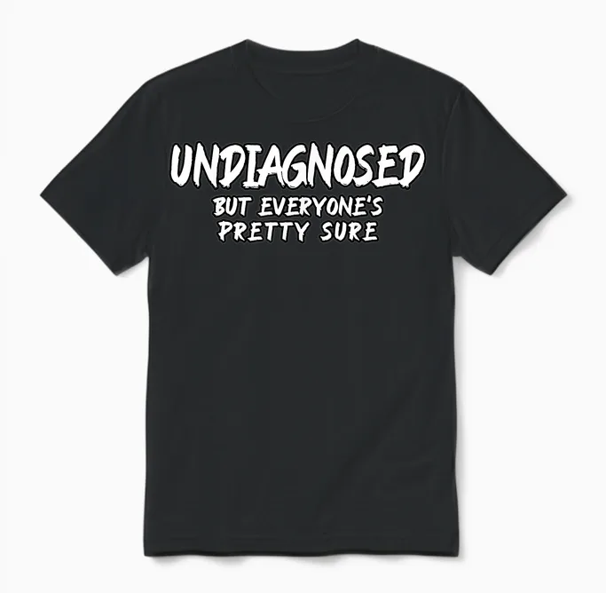 Funny Undiagnosed but Everyone's Pretty Sure Quote Unisex Erwachsene Klassisches T-Shirt Schwarz S U-Ausschnitt Ironischer Humor Psychische Gesundheit Sarkastischer Humor Unisex T-Shirt in Black