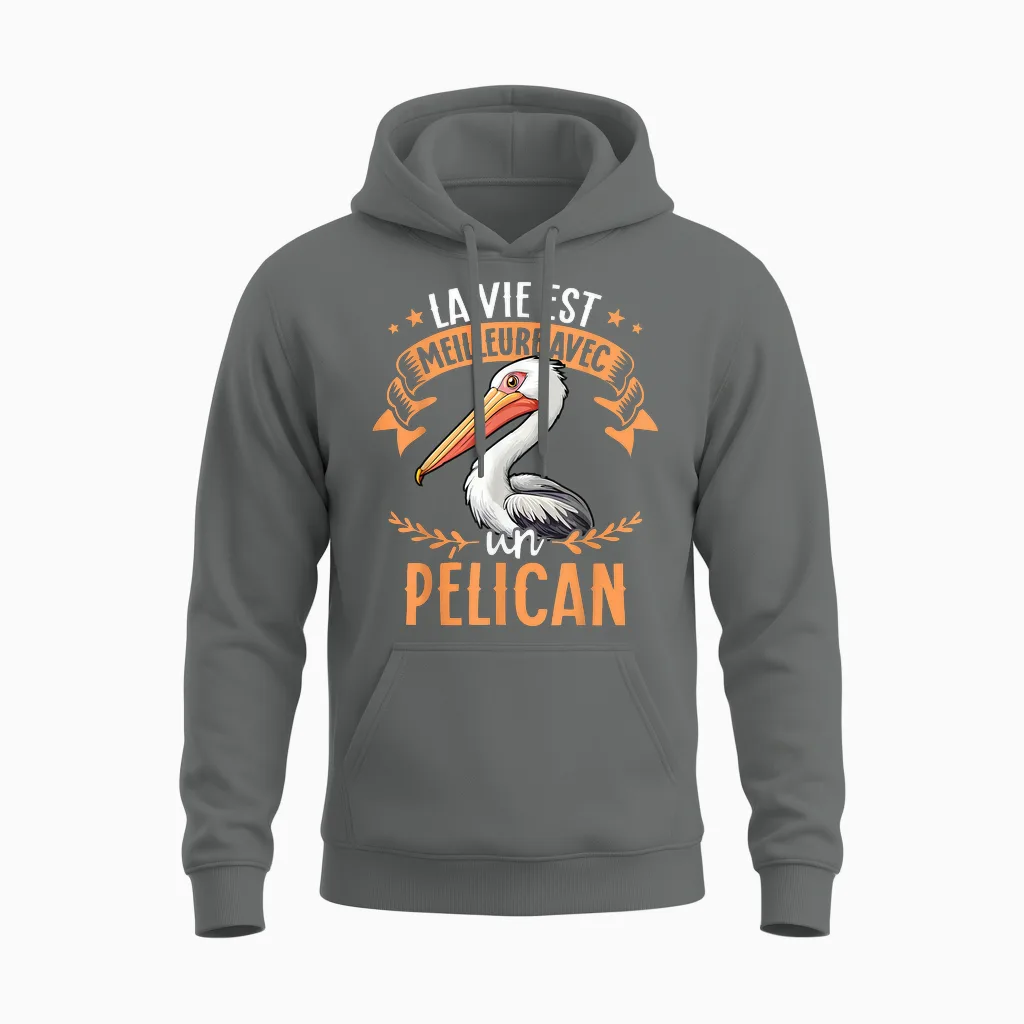 Life Is Better with a Pelican - Sweet Pelican T-Shirt, Black, S Unisex Hoodie in Graphite Heather