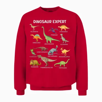 Dinosaur Boys Tee for Kids Adult Toddler Cute Mens Dinosaur Unisex Sweatshirt - Red