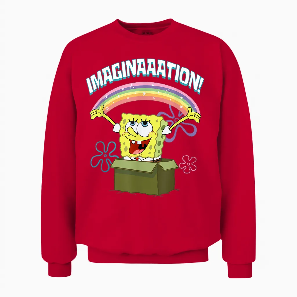 Mademark X Spongebob Squarepants - Spongebob Squarepants Imaginaaation Box Funny Unisex Sweatshirt in Red