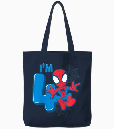 Kids Marvel Spider-Man Cute Spidey 4th Birthday I'm 4 T-Shirt, Black Tote Bags - Navy