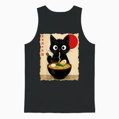 Anime Cat Ramen Japanese Funny Cat Graphic Tees Anime Gifts Unisex Tank Top - Black