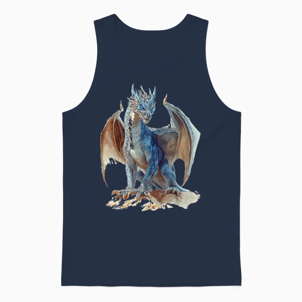 Drake Dragon Mythical Illustration Drake Dragon T-Shirt, White, S Unisex Tank Top in Navy