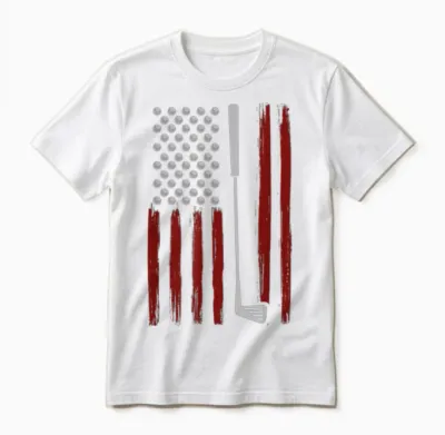 Retro American Flag Golf Golfer Funny Golf Club Golfing Unisex T-Shirt - White