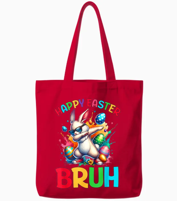 Bruh Easter Eggs Teens Boys Kids Easter Bunny Easter Tote Bags in Red