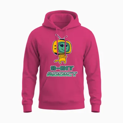 8 Bit Addict Retro Gaming Gamers Unisex Hoodie - Heliconia