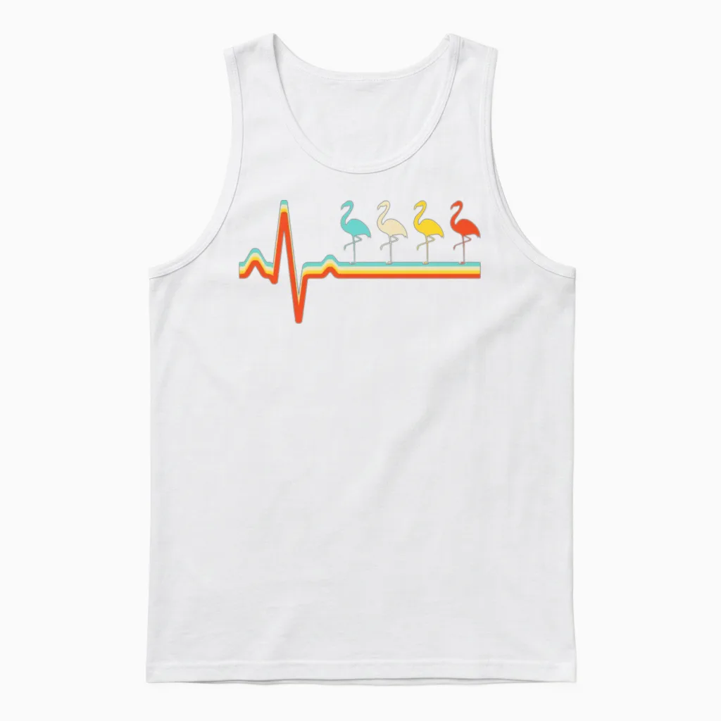 Flamingo Retro Heartbeat Unisex Tank Top in White