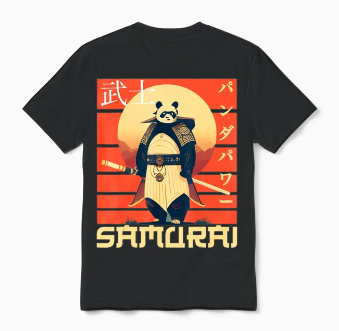 Retro Samurai Panda Unisex T-Shirt in Black