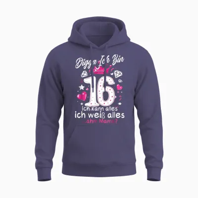 16 Geburtstag Mädchen Digga Ich Bin 16 Jahre Teenager Unisex Hoodie - Heather Sport Dark Navy