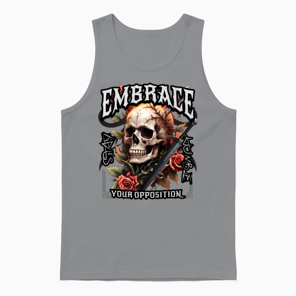 'embrace Your Opposition, Stay Humble' Skull Rose Unisex Tank Top in Sport Grey