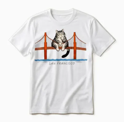 San Francisco Cat T-Shirt Golden Gate Bridge Lesebücher Unisex T-Shirt - White