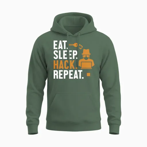 Eat Sleep Hack Repeat White Hat Black Hat Hacker Unisex Hoodie in Military Green