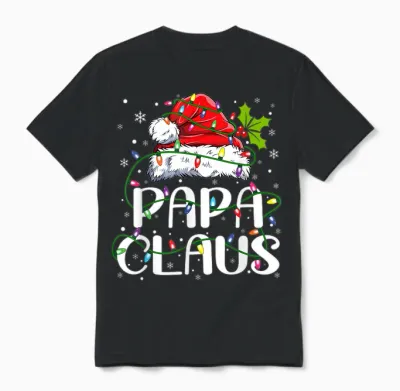 Papa Claus Christmas Lights Pajama Family Matching Unisex T-Shirt - Black