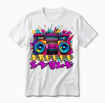 Boombox Graffiti Urban Street Wear Hip Hop Colorful T-Shirt, Black, S Unisex T-Shirt - White