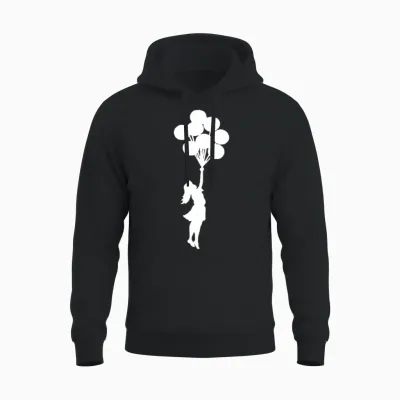 Banksy Girl with Balloons. Unisex Hoodie - Black