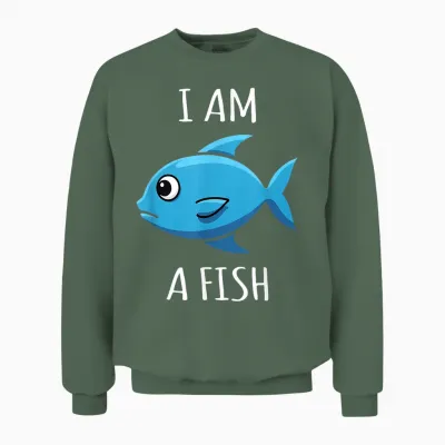 Fish Costume Sea Animal Blue Fish Carnival Fancy Dress T-Shirt, Black, S Unisex Sweatshirt - Military Green
