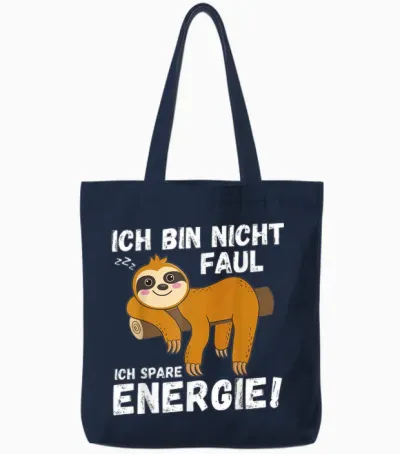 I Am Not Faul Save Energy Sloth Funny T-Shirt, Black Tote Bags - Navy