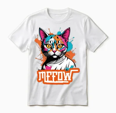 'meeow' Graffiti Cat Gd Unisex T-Shirt - White