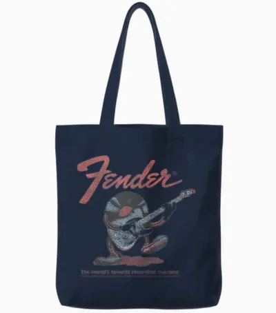 Fender Record Playing Guitar Centered Tote Bags - Navy