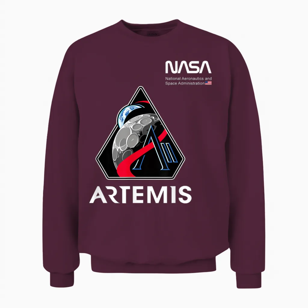 Nasa Artemis Ii Mission Patch Worm Logo Unisex Sweatshirt in Maroon