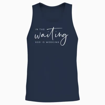 In the Waiting God Is Working Bibelvers Faith Gift Unisex Tank Top - Navy