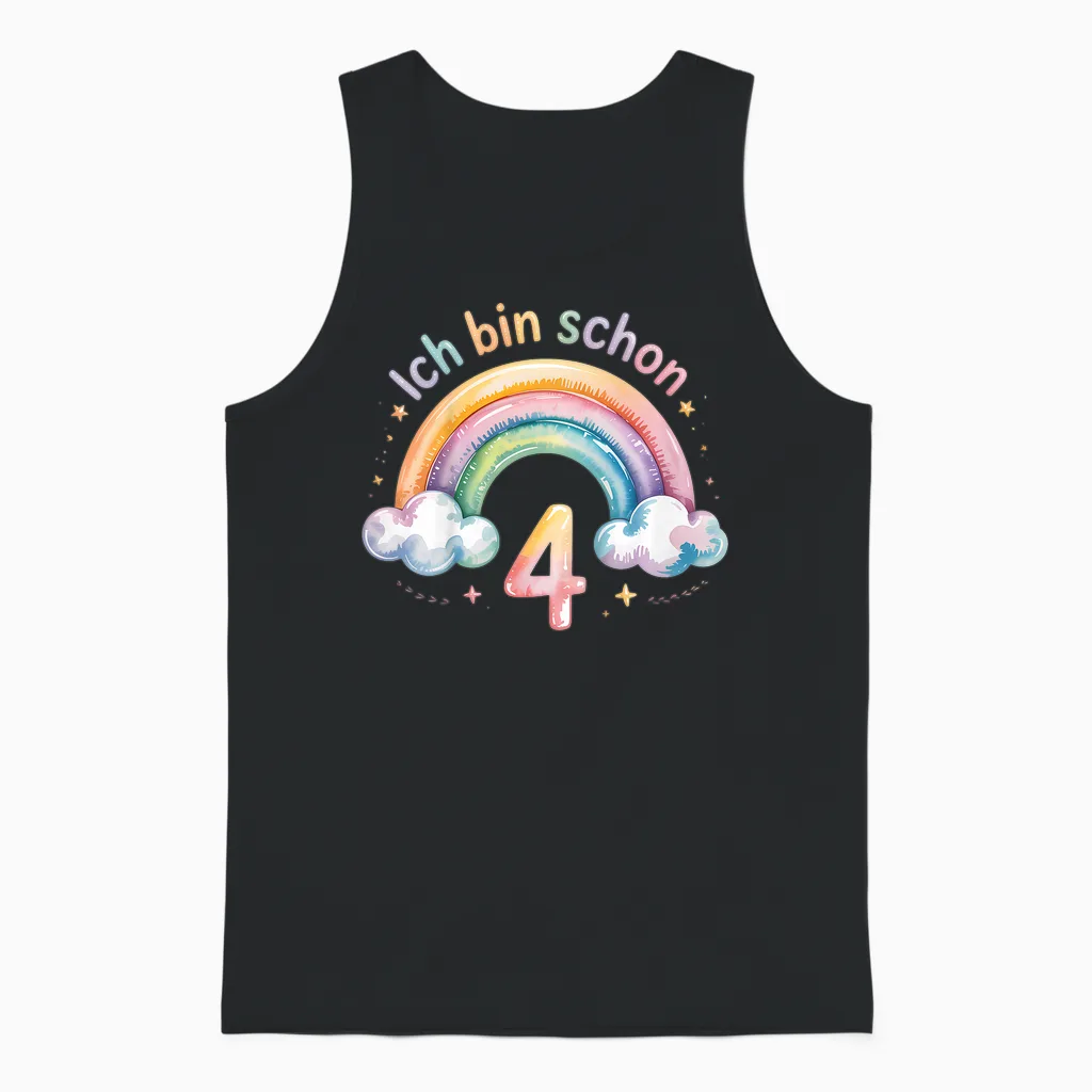 Ich Bin Schon 4 Regenbogen Geburtstag Unisex Tank Top in Black