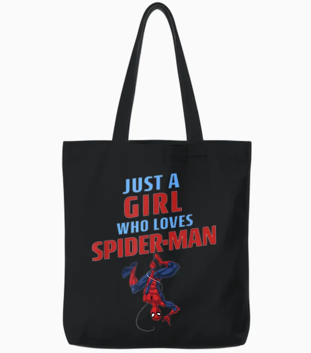 Marvel Spider-Man Classic Just a Girl Who Loves Spider-Man Tote Bags in Black