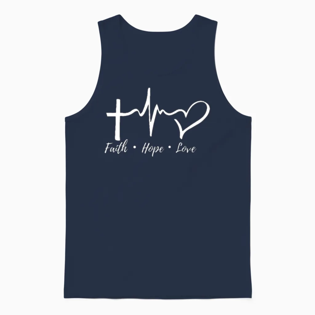 Faith Hope Love Christian & Gift Unisex Tank Top in Navy