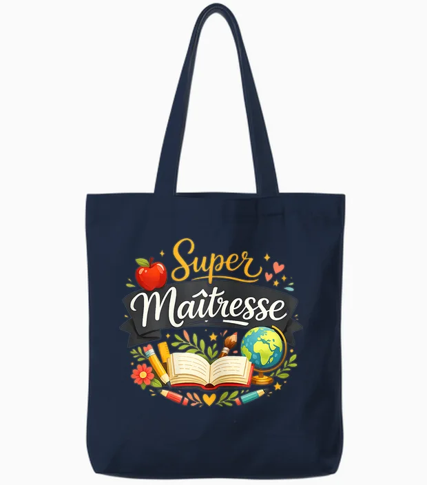 Cadeau Super Maîtresse D'école Fin D'année Drole Enseignante Tote Bags in Navy