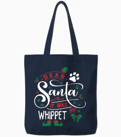 Whippet Dog Christmas Dog Breed Tote Bags - Navy