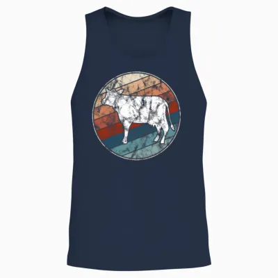 Cow in Retro Style Unisex Tank Top - Navy